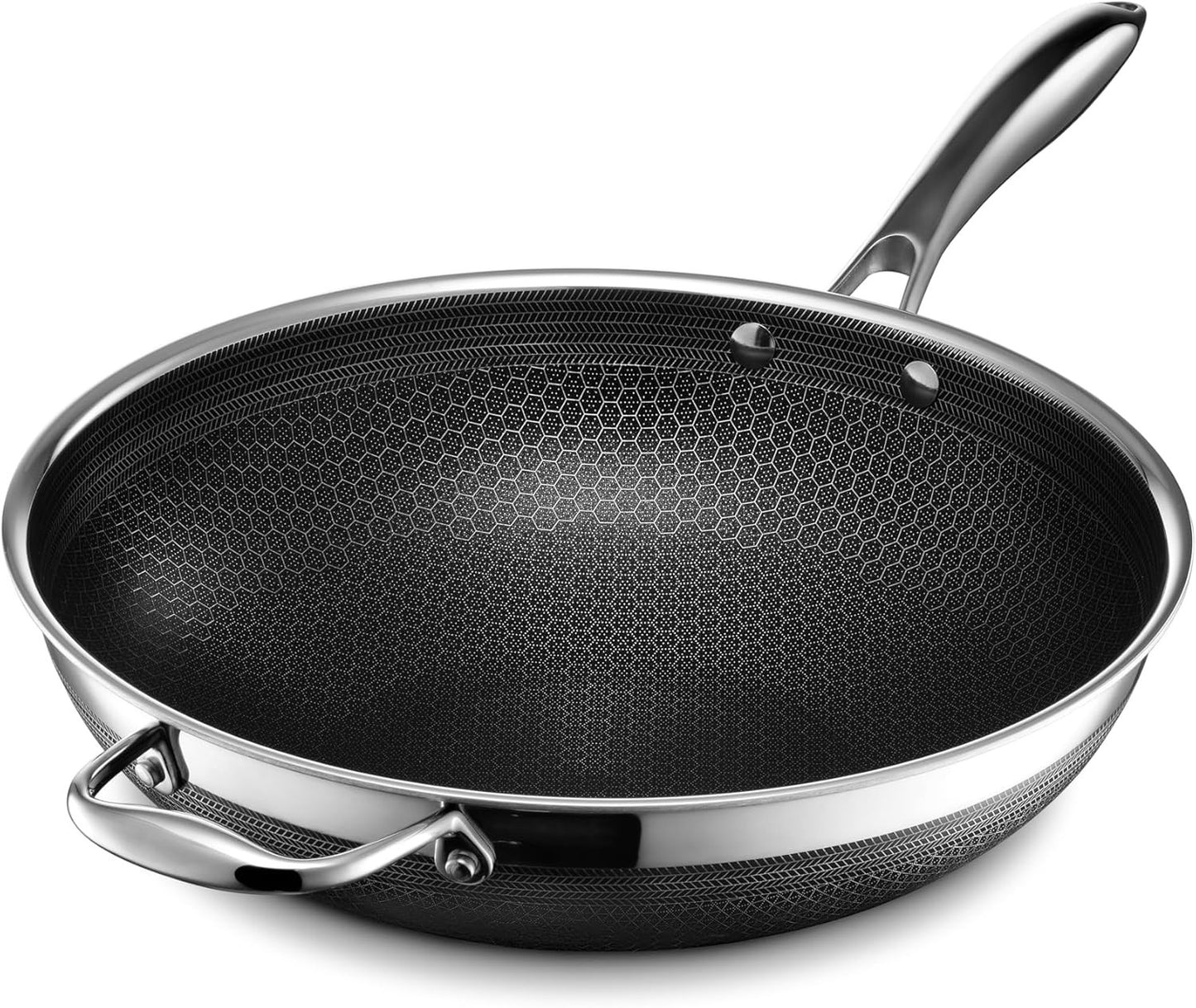 Hexclad Hybrid Cookware Stainless Steel Pan Nonstick 12" Wok w/ Lid