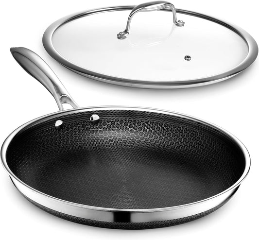 HexClad Hybrid Nonstick 12-Inch Frying Pan with Tempered Glass Lid - $199 MSRP