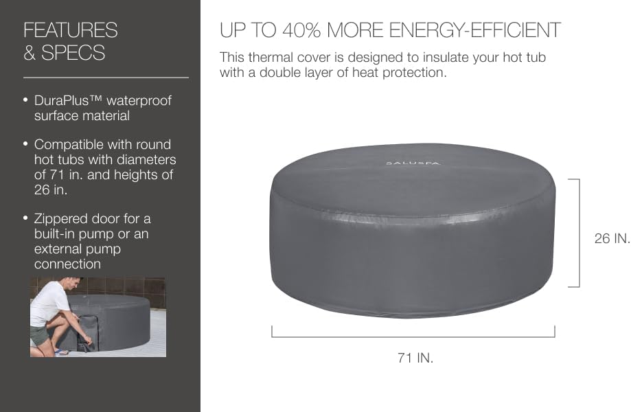 SaluSpa & Coleman 71" x 26" Round EnergySense Waterproof Thermal Spa Cover