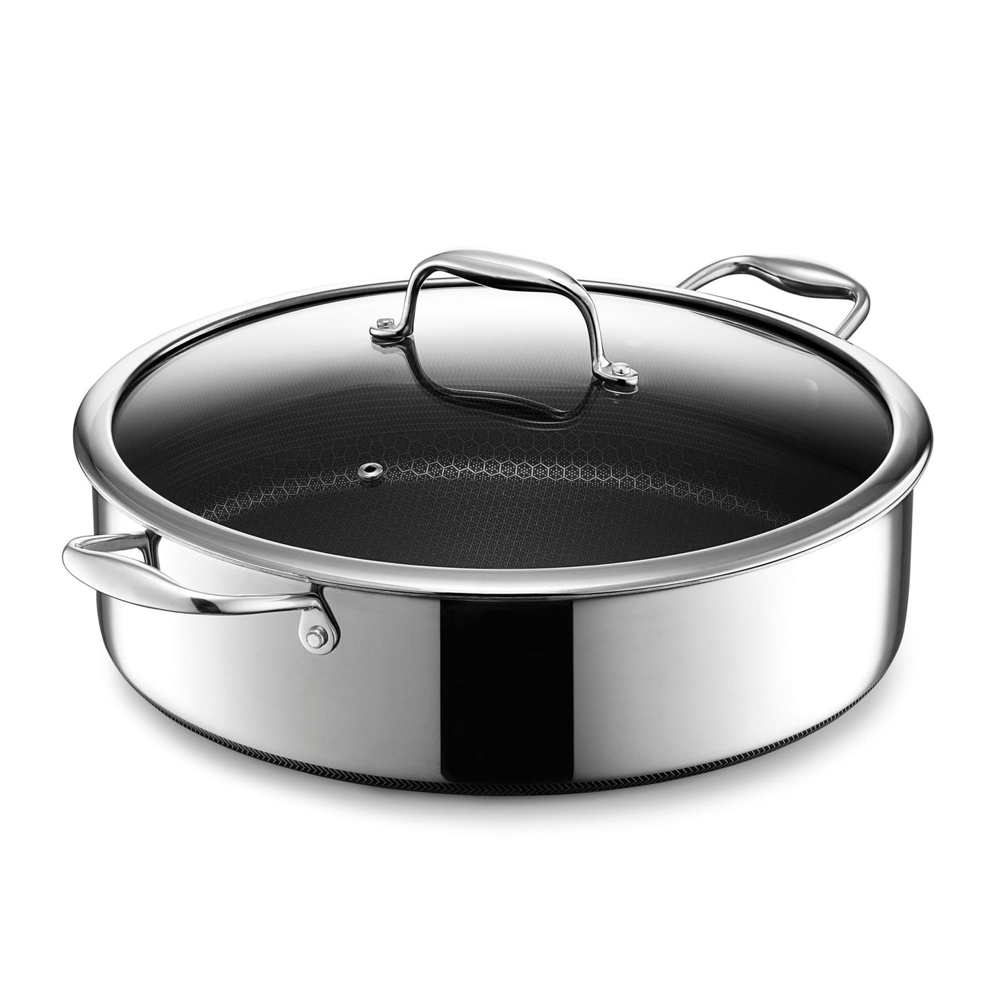 HexClad Hybrid 7-Quart Sauté Pan / Chicken Fryer w/Tempered Glass Lid BRAND NEW!