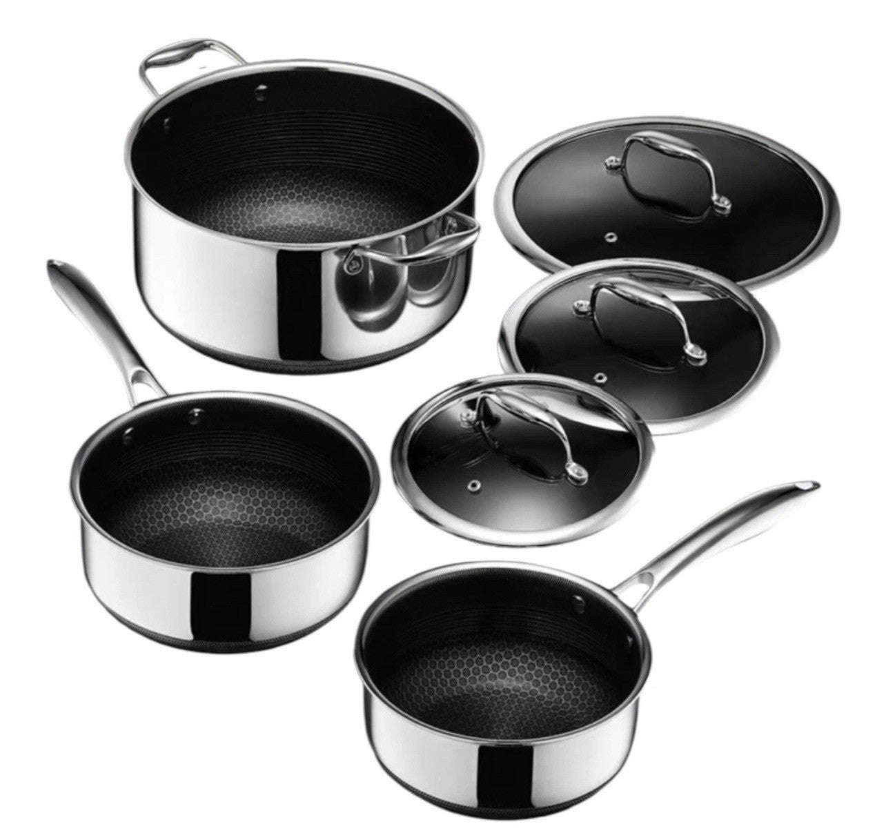 HexClad Hybrid Nonstick 6 Piece Sauce Pan Pot Cookware Set 2qt 3qt 8qt W/ Lids